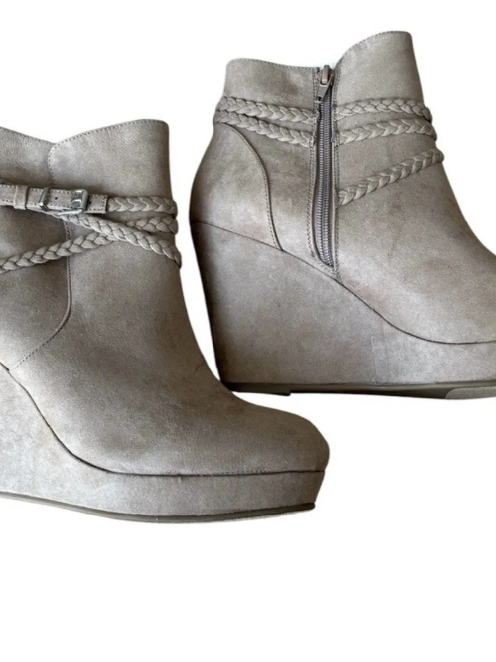 🔴 Stylish Taupe Braided Wedge Ankle Boots- 9